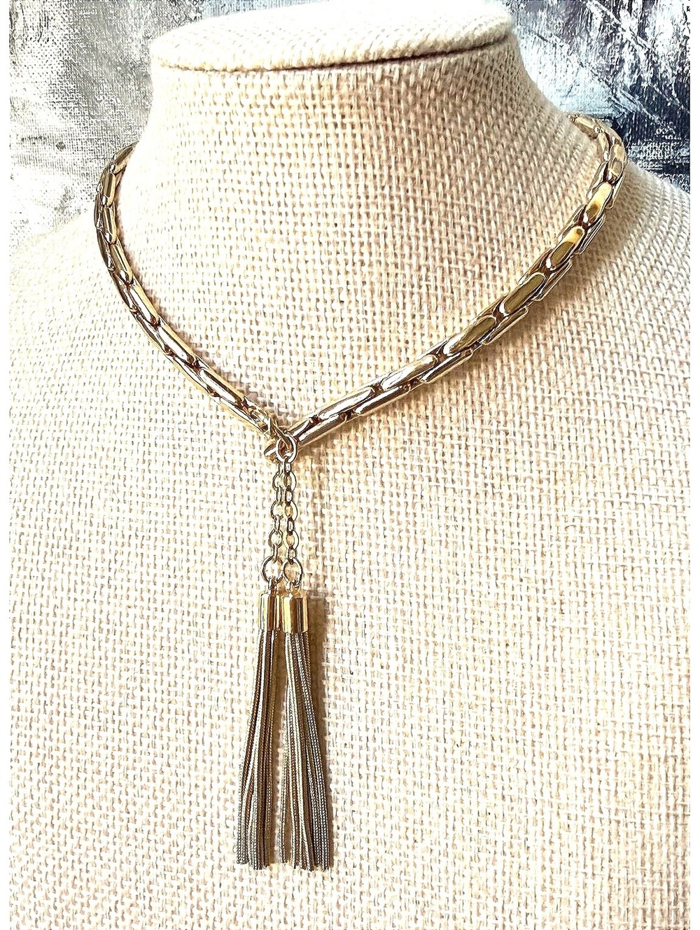 WHBM Gold Tone Chain Tassel Lariat Collar Necklace 12" - Picture 6 of 6